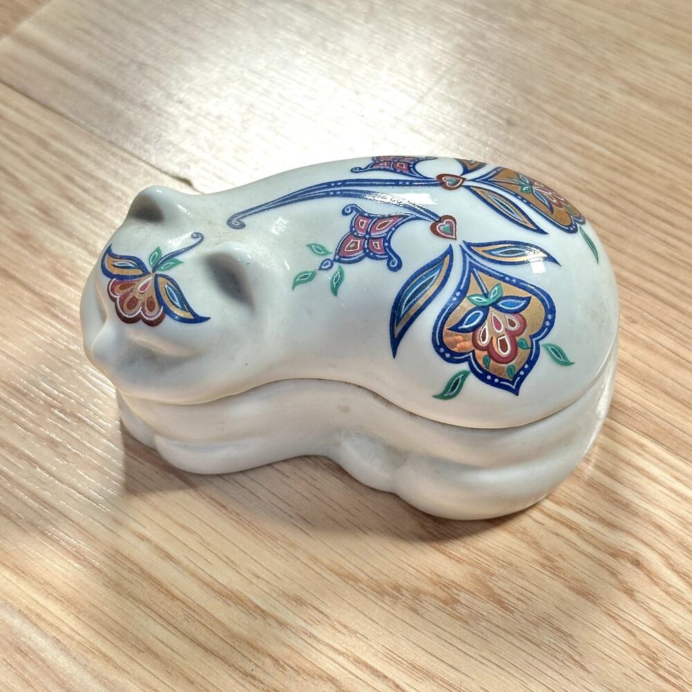 Vintage Elizabeth Arden Byzantine Cat Trinket Box Porcelain Japan Jewelry Holder
